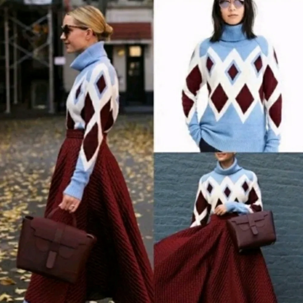 J. Crew Argyle Soft Yarn Wool Blend Oversize  Sweater